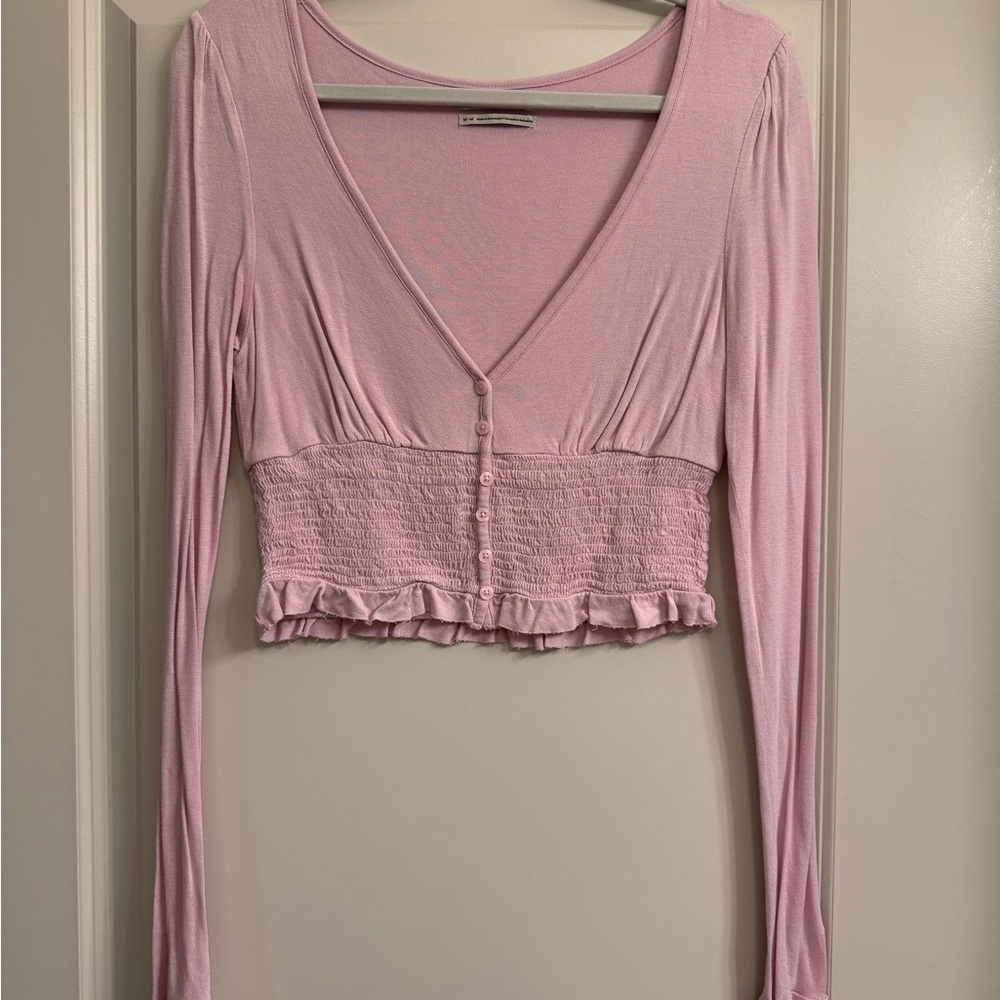 Urban Outfitters Light Pink Smocked Crop Top